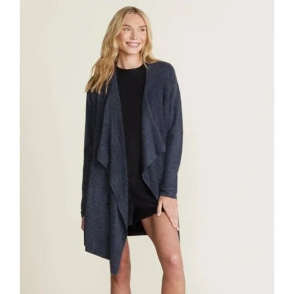 Barefoot Dreams CozyChic Lite Island Wrap Cardigan L/XL Navy Blue Open Front EUC